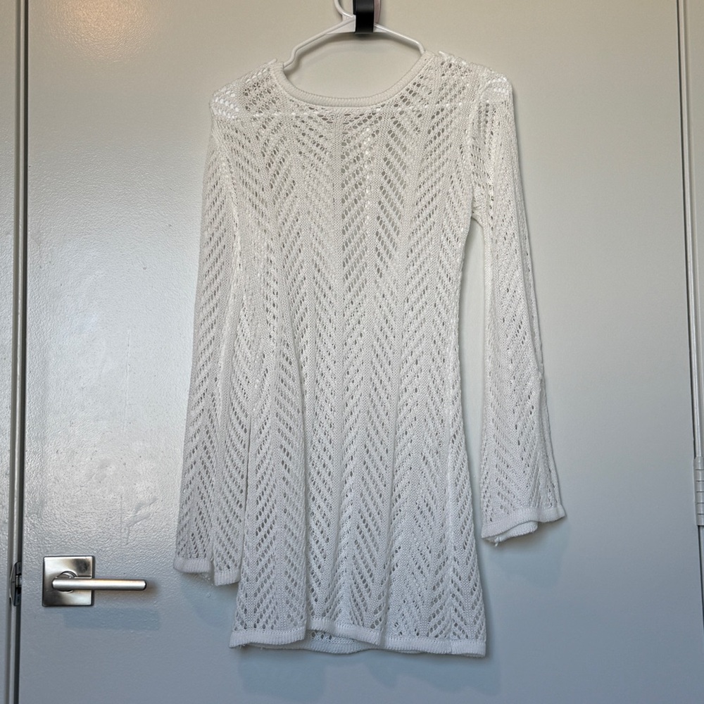 White Knit Long-Sleeve A-Line Dress